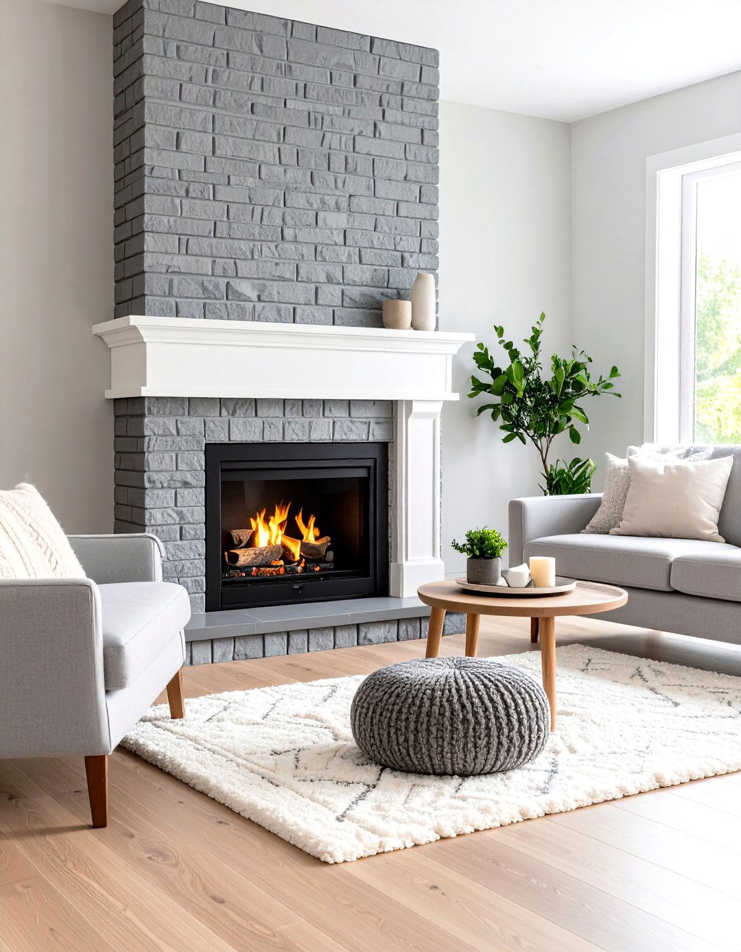 Mushroom Gray Painted Brick Fireplace with Contemporary Neutral - 24 Painted Brick Fireplace Ideas