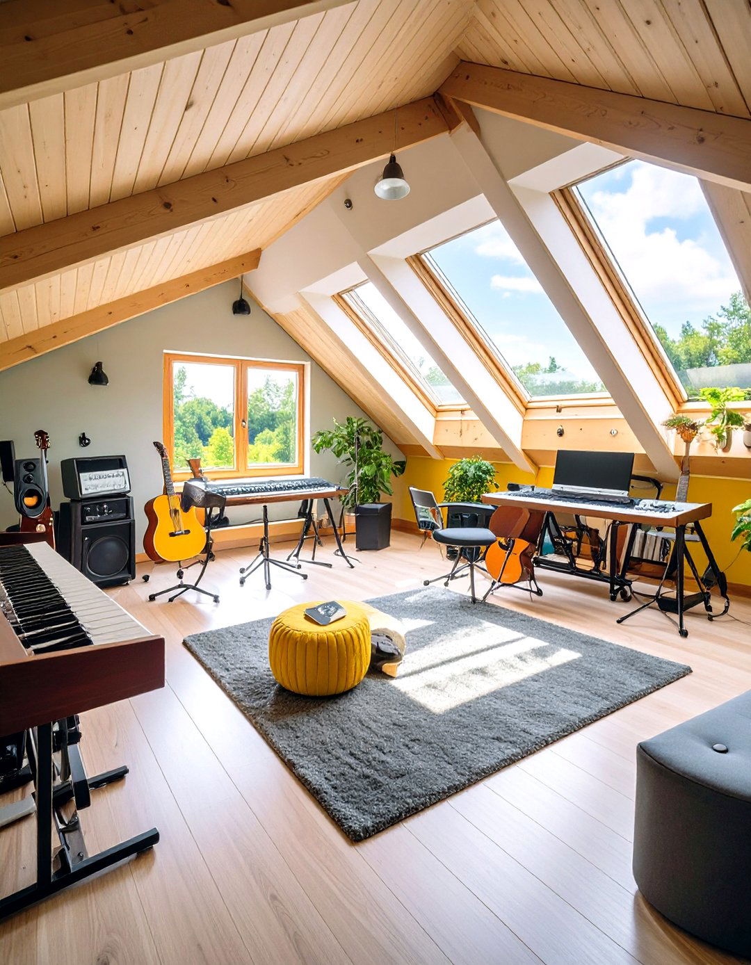 Music Practice Room with Soundproofing - 24 Low Ceiling Small Attic Room Ideas