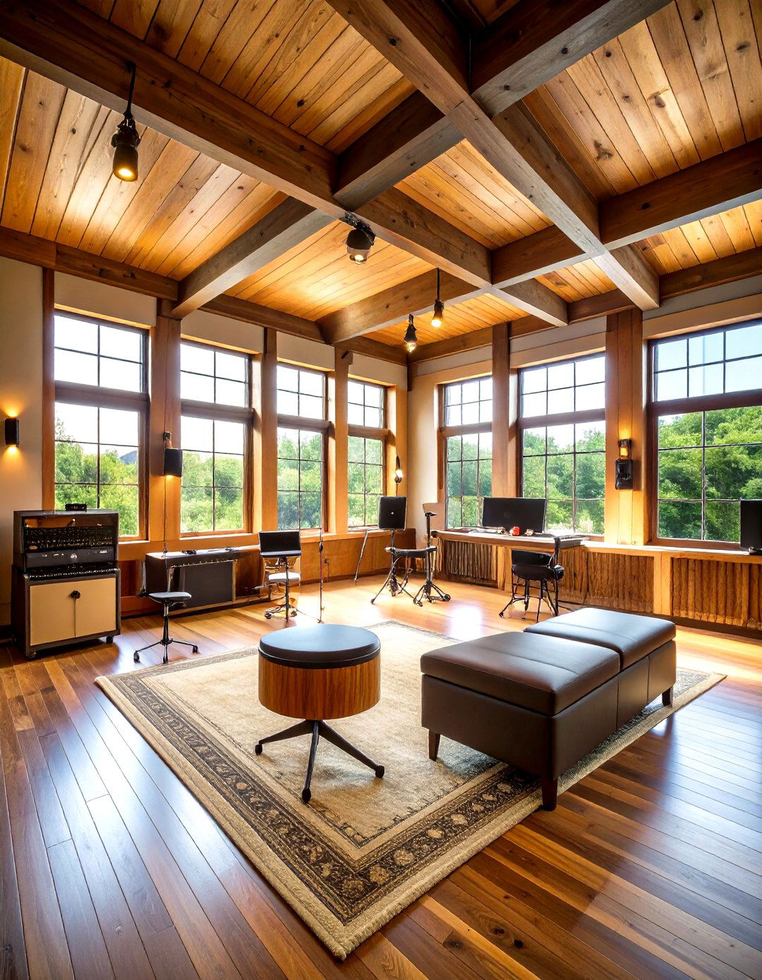 Music Room with Acoustic Wood Paneling - 24 Rustic Barndominium Interior Design Ideas
