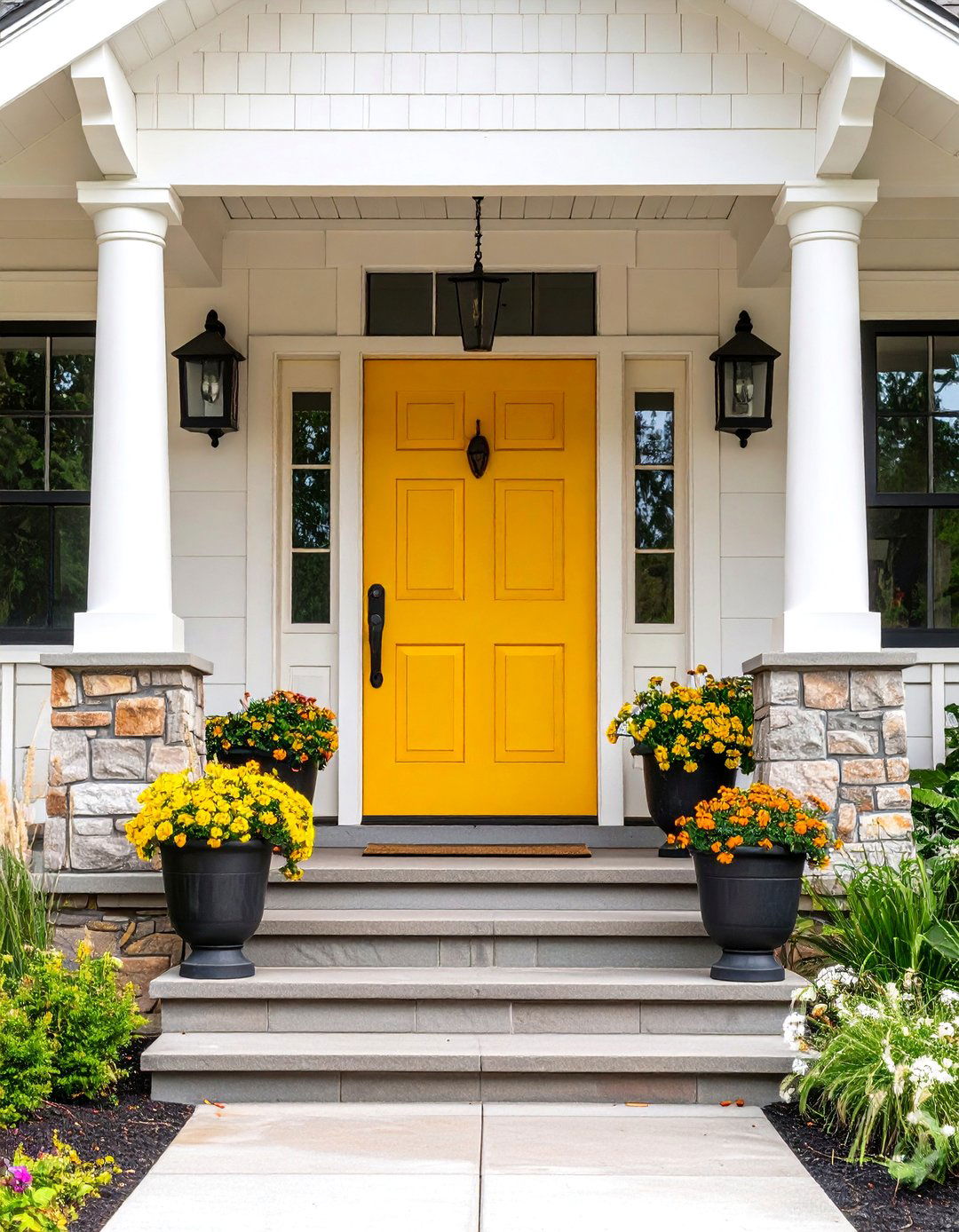 Mustard Yellow Door with Craftsman Style Details - 24 Mustard Yellow Front Door Ideas