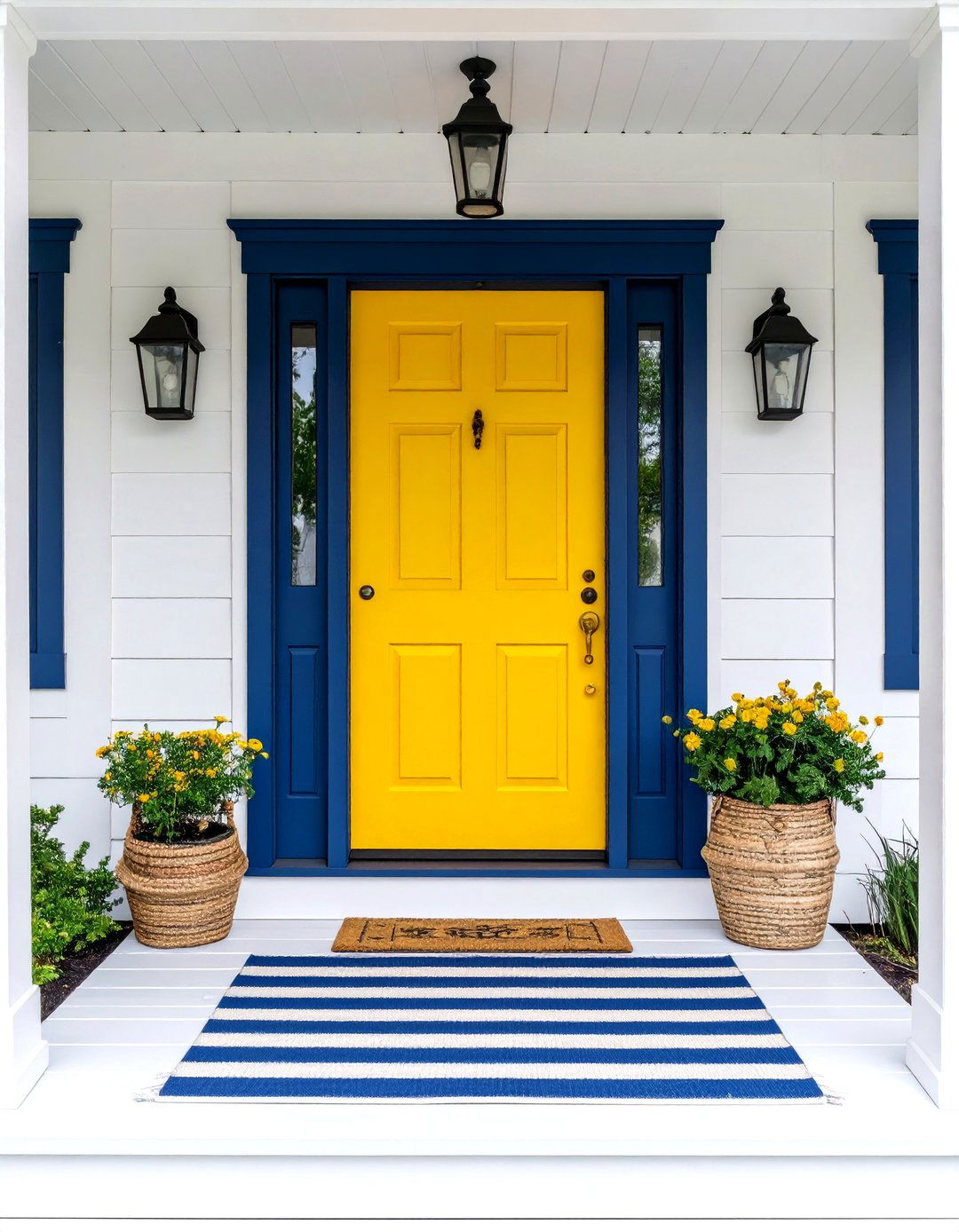 Mustard Yellow Door with Navy Blue Exterior Trim - 24 Mustard Yellow Front Door Ideas