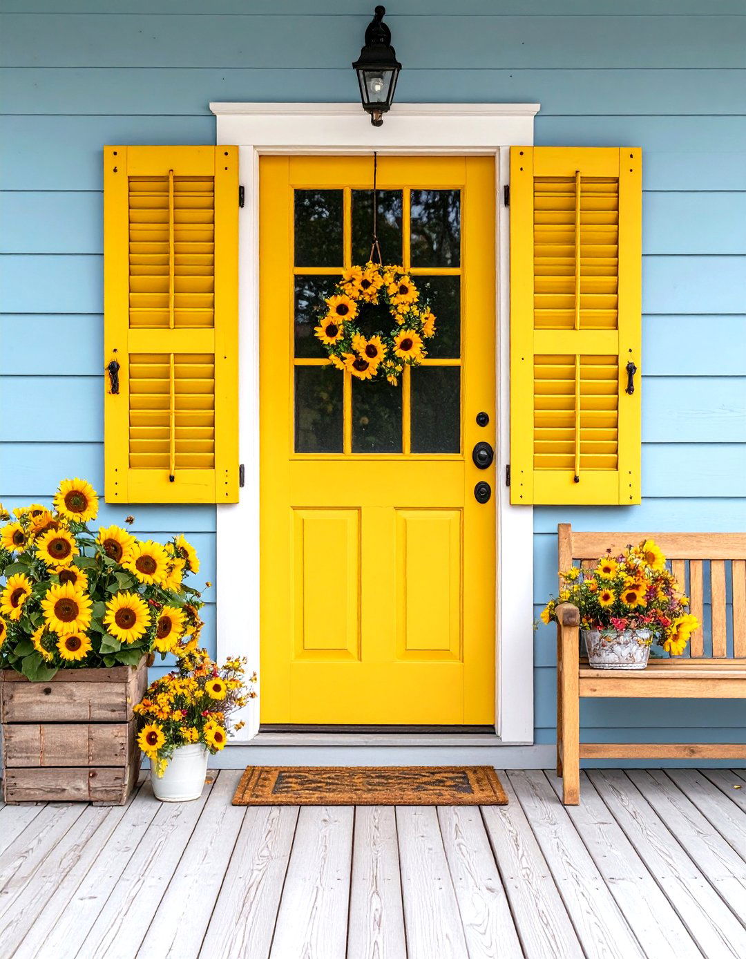 Mustard Yellow Door with Reclaimed Wood Accents - 24 Mustard Yellow Front Door Ideas