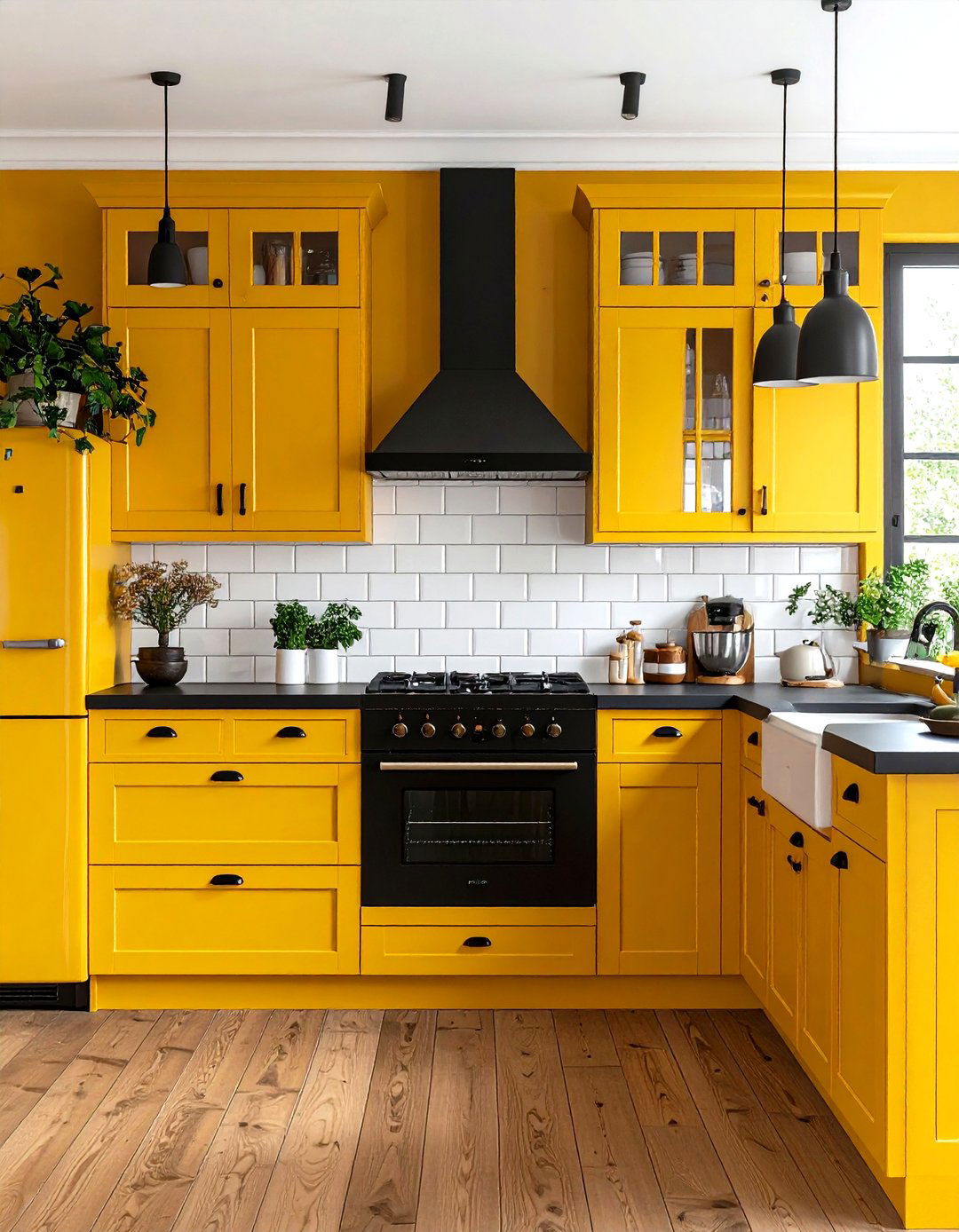 Mustard Yellow Kitchen with Dark Wood - 24 Colorful Kitchen Ideas