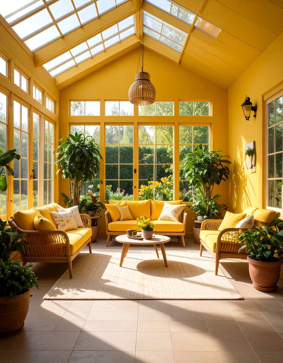 Mustard Yellow Sunroom with Modern Warmth - 24 Sunroom Color Ideas