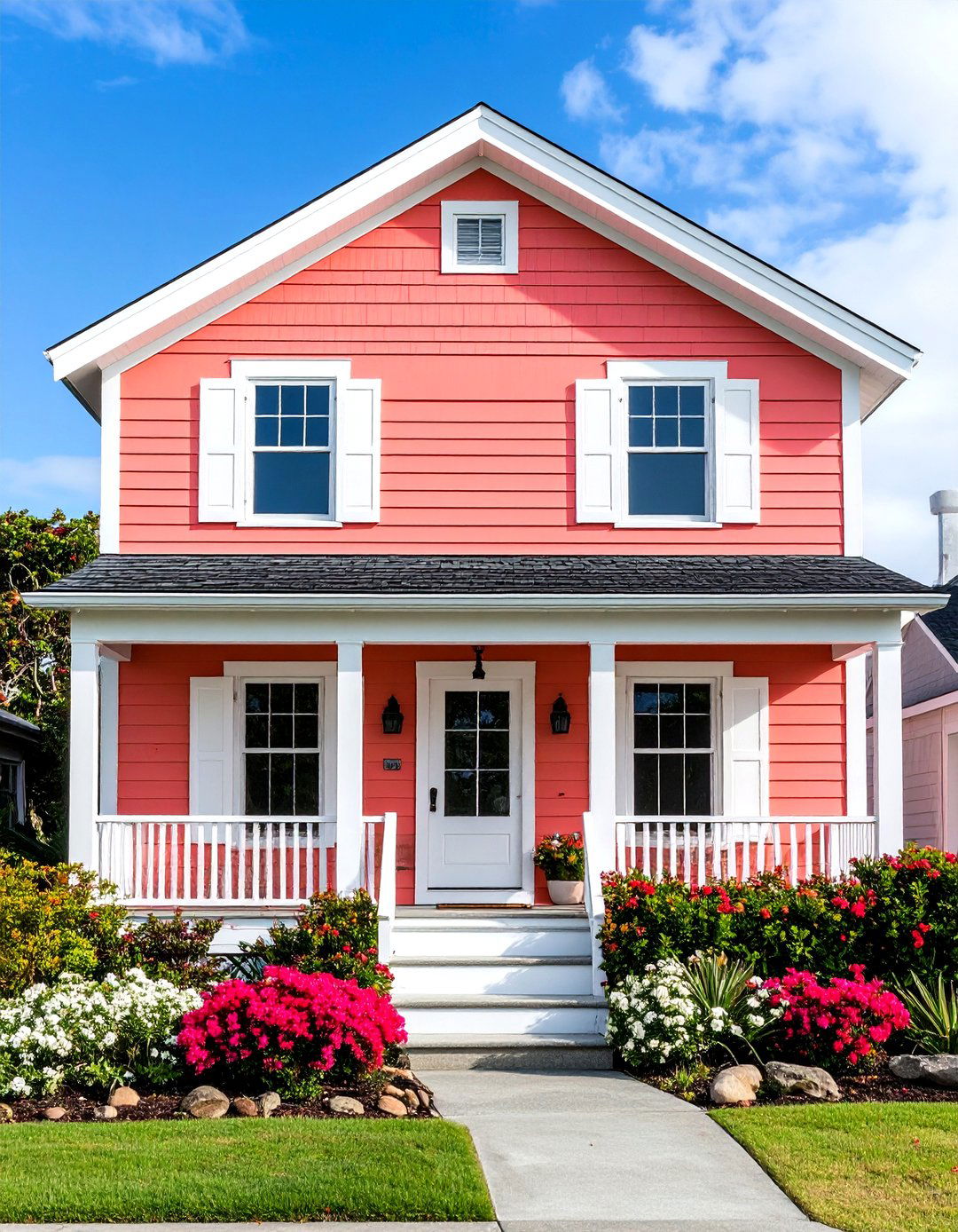 Muted Coral and White Coastal Charm - 24 Two-tone Siding Designs