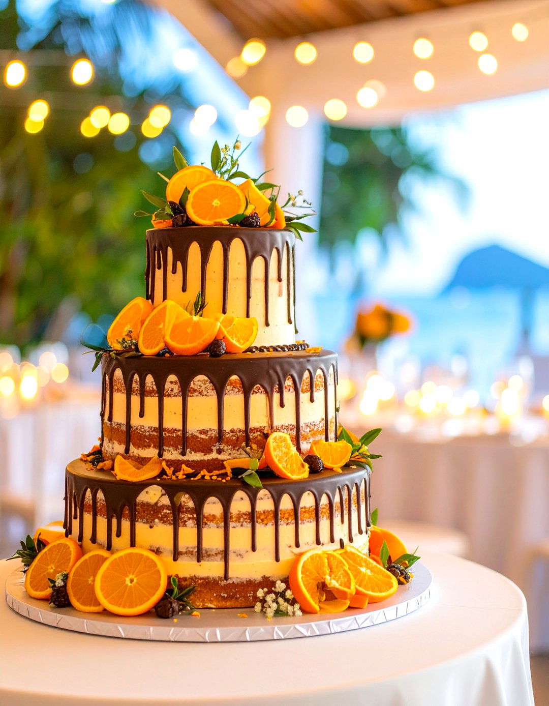 Naked Orange Cake with Dark Chocolate Ganache Accents