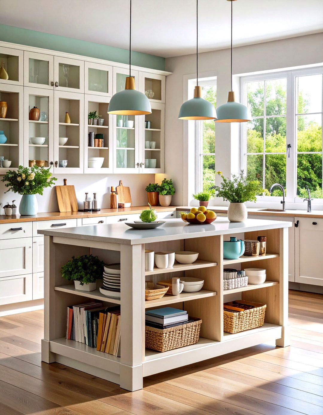 Narrow Console Islands with Open Shelving - 24 Small Kitchen Island Ideas