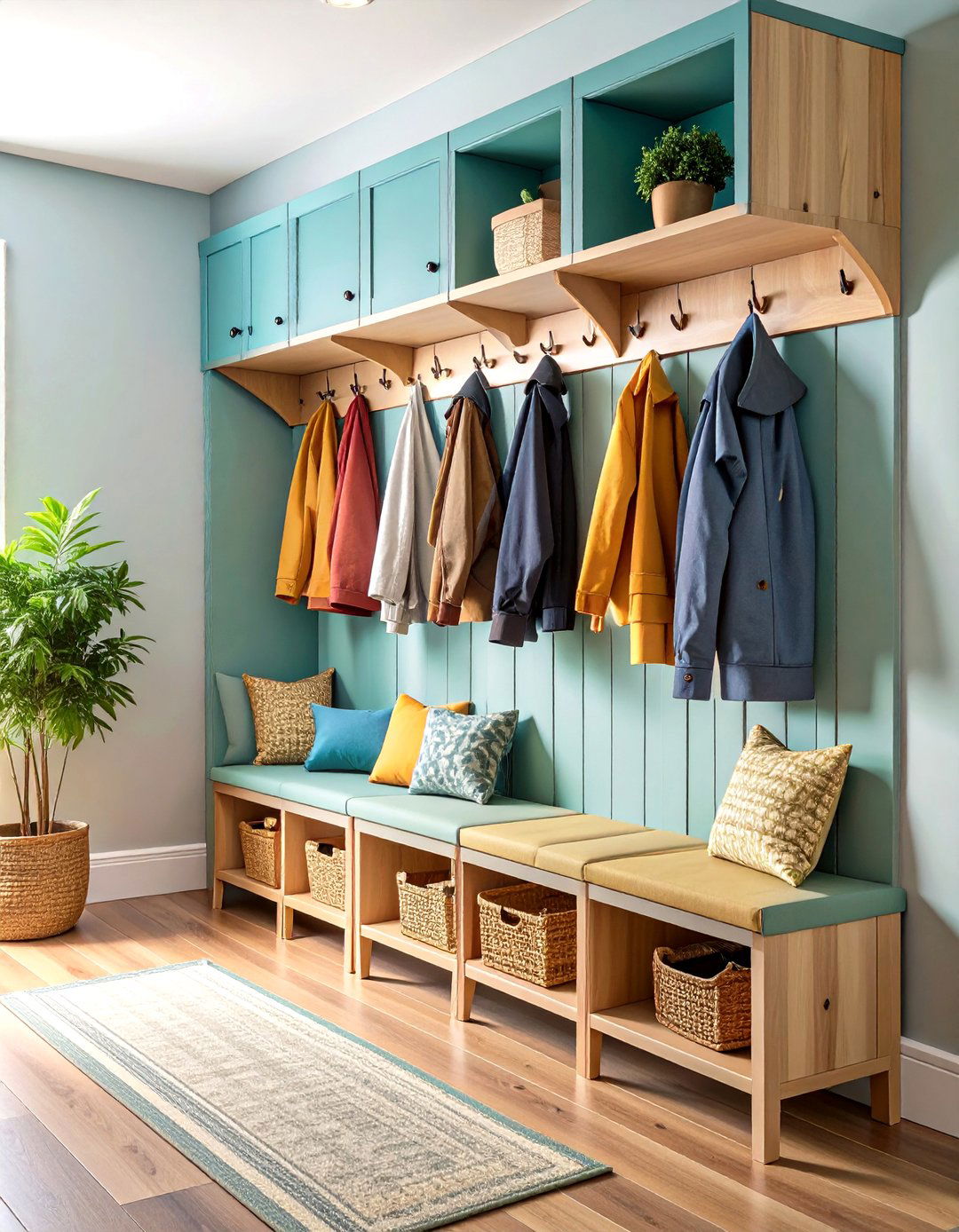 Narrow Hall Tree Bench Combination - 24 Mudroom Bench Ideas
