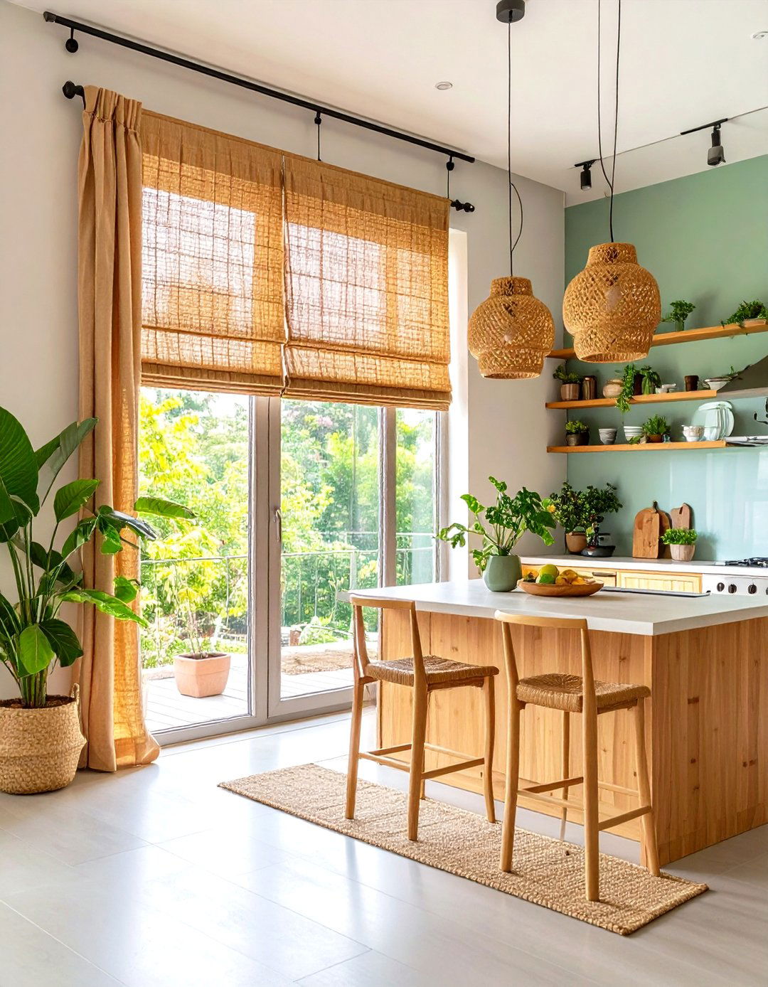 Natural Bamboo Panel Curtains - 24 Kitchen Curtain Ideas