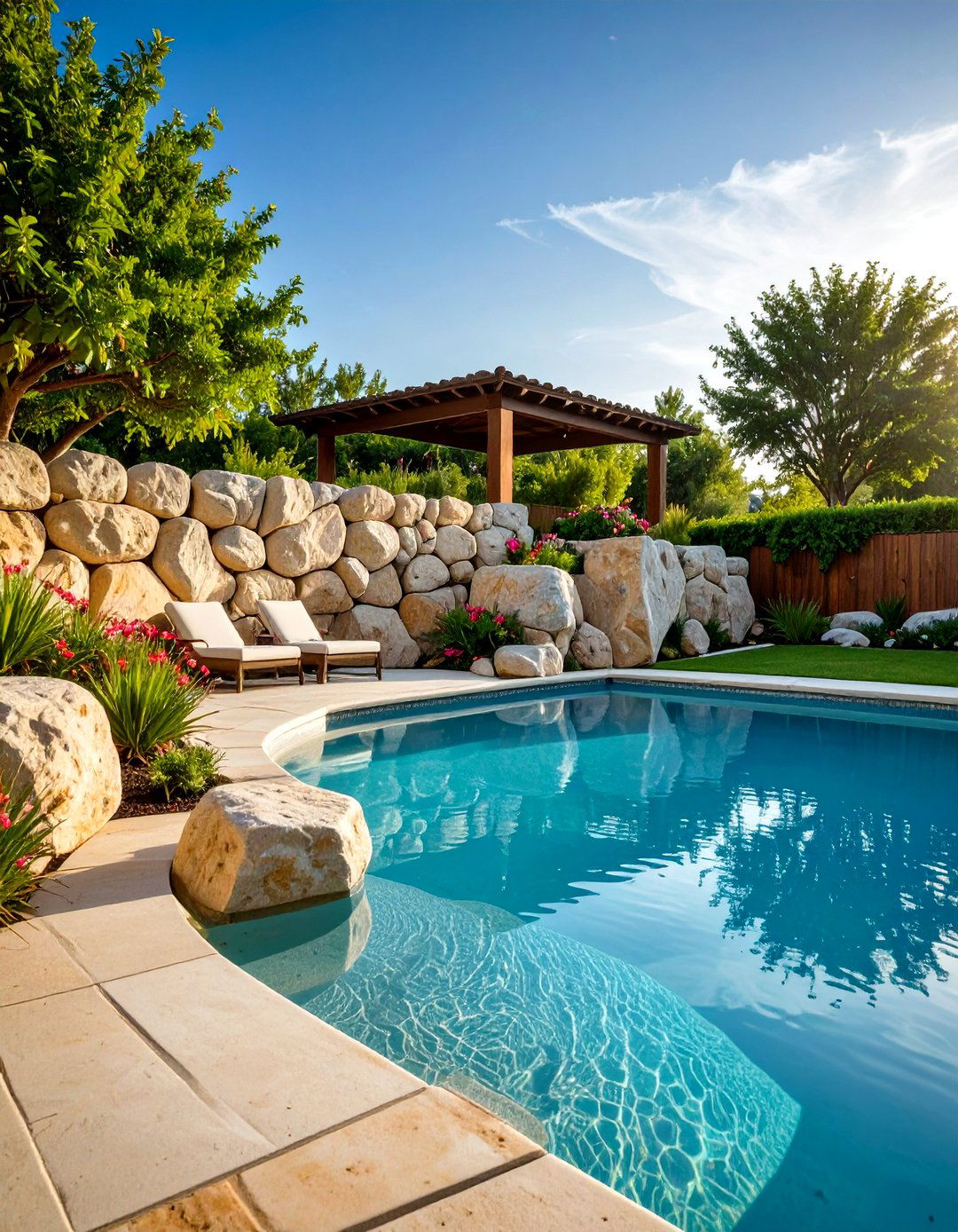 Natural Boulder Privacy Barrier - 24 Pool Privacy Ideas