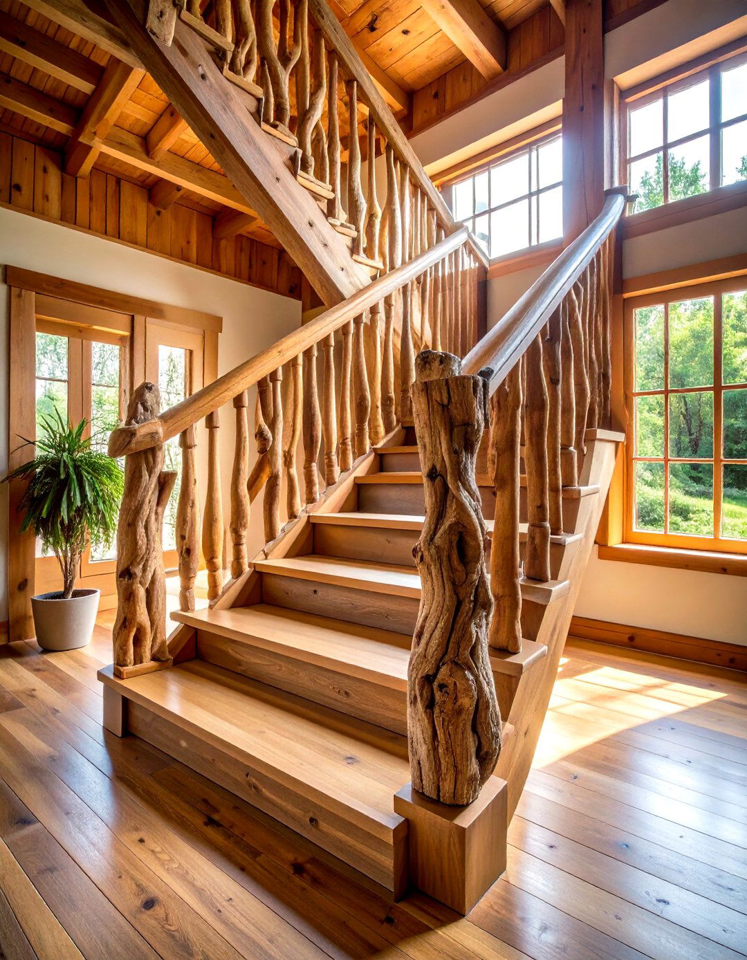 Natural Branch Wood Railings - 24 Wood Stair Railing Ideas