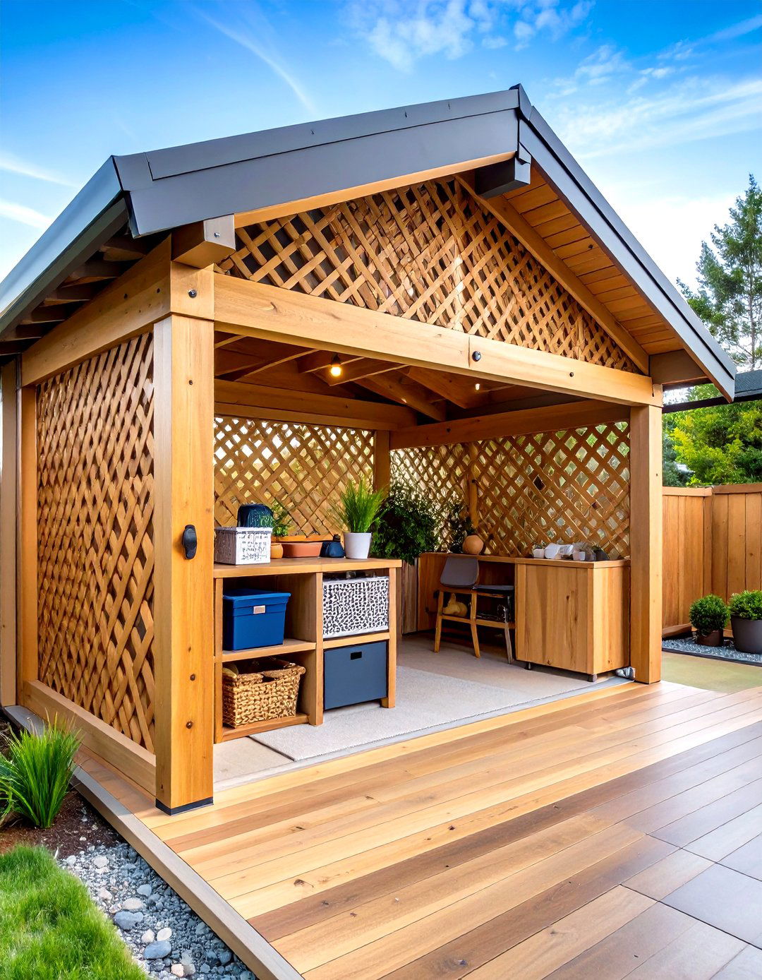 Natural Cedar Lattice Storage Enclosure - 24 Deck Lattice Ideas