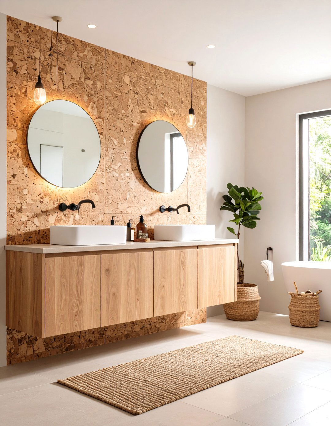 Natural Cork Bathroom Accent Wall - 24 Bathroom Accent Wall Ideas