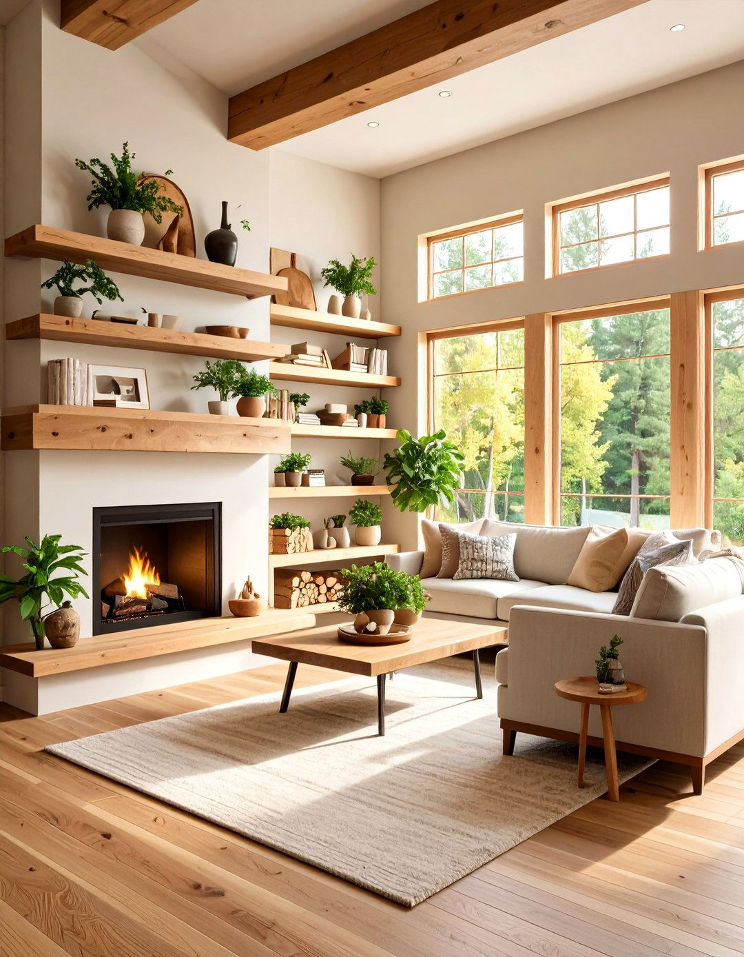 Natural Edge Cedar Floating Shelves with Aromatic Properties - 24 Fireplace Floating Shelves Design Ideas