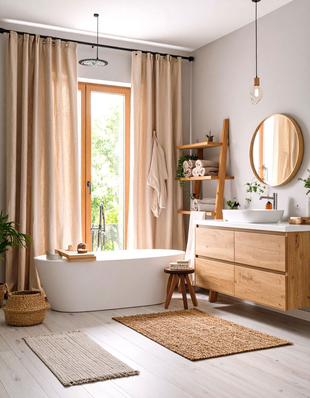 Natural Fiber Bathroom with Textile Elements - 24 Japandi Bathroom Ideas