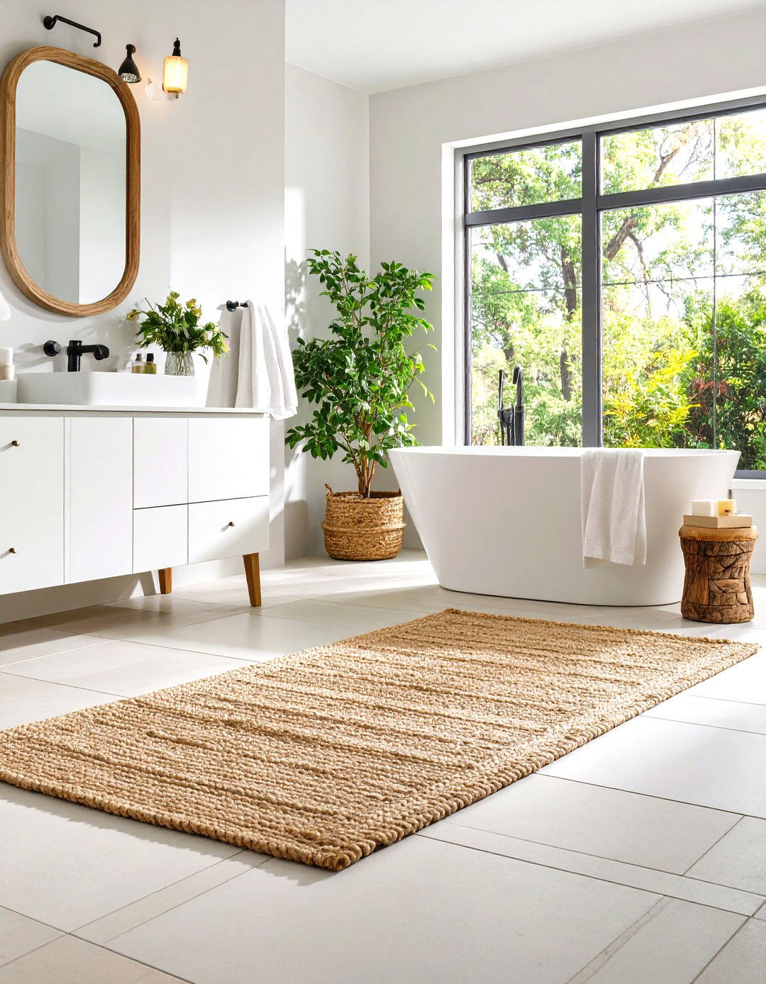 Natural Fiber Rug Elements - 24 Rustic Bathroom Ideas