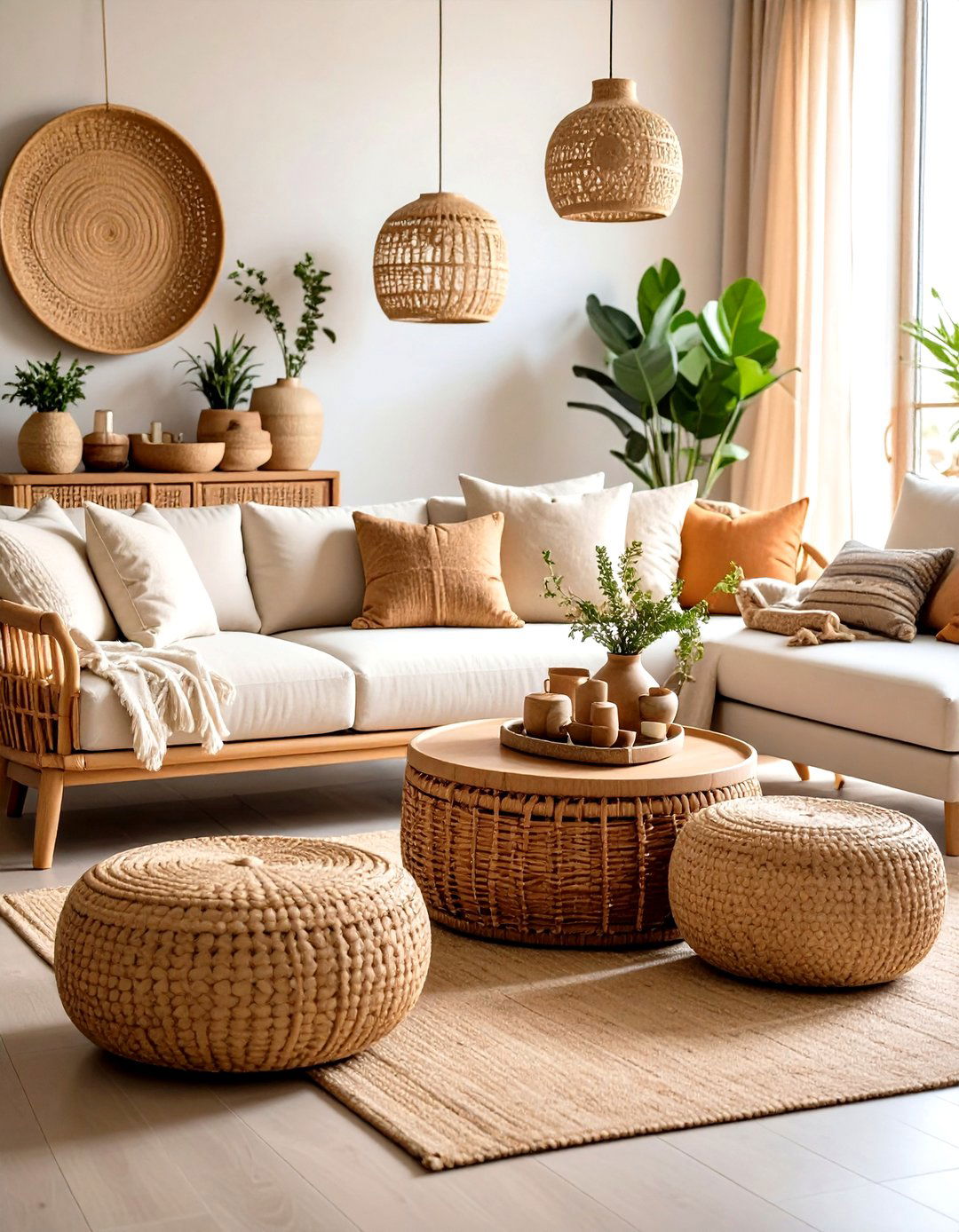 Natural Fiber Storage Solutions - 24 Minimalist Modern Boho Living Room Ideas