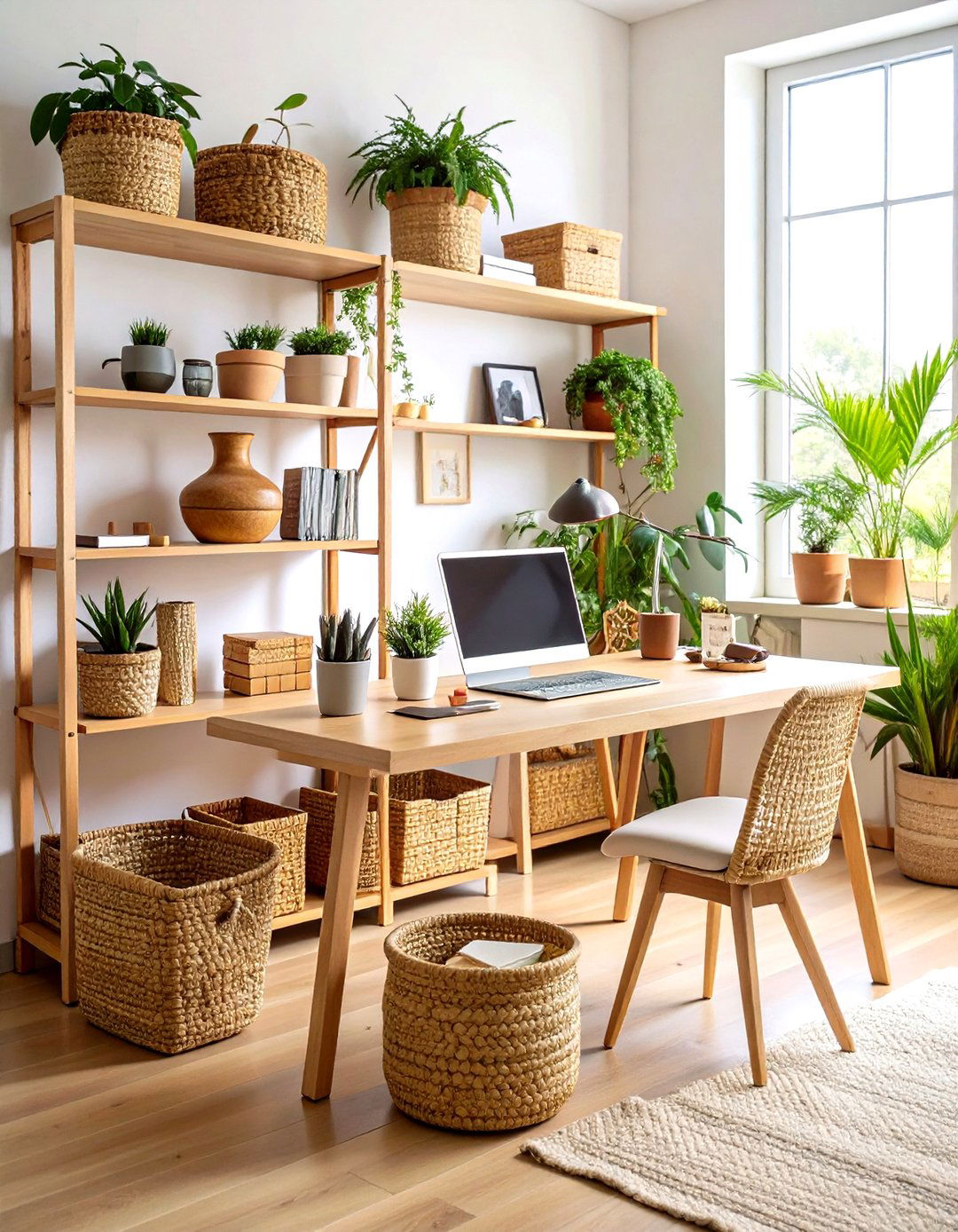 Natural Fiber Storage Solutions - 24 Bohemian Home Office Ideas