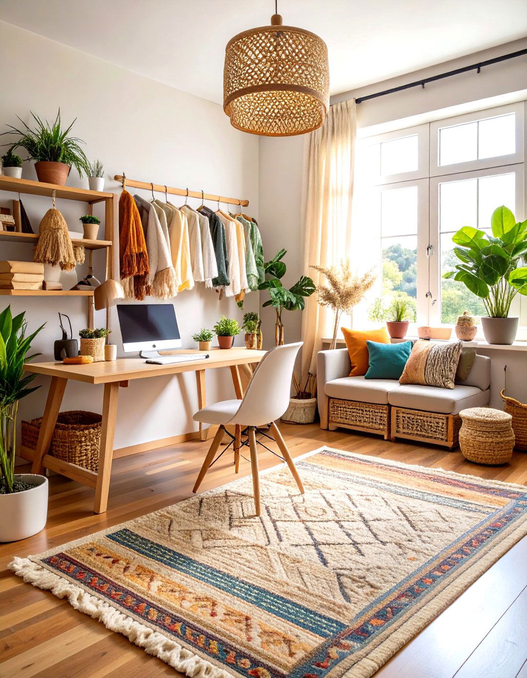 Natural Fiber Textile Workspace - 24 Green Home Office Ideas