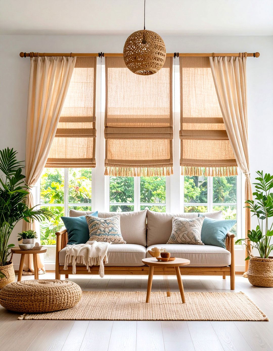Natural Fiber Window Treatment Design - 24 Boho Farmhouse Decor Ideas