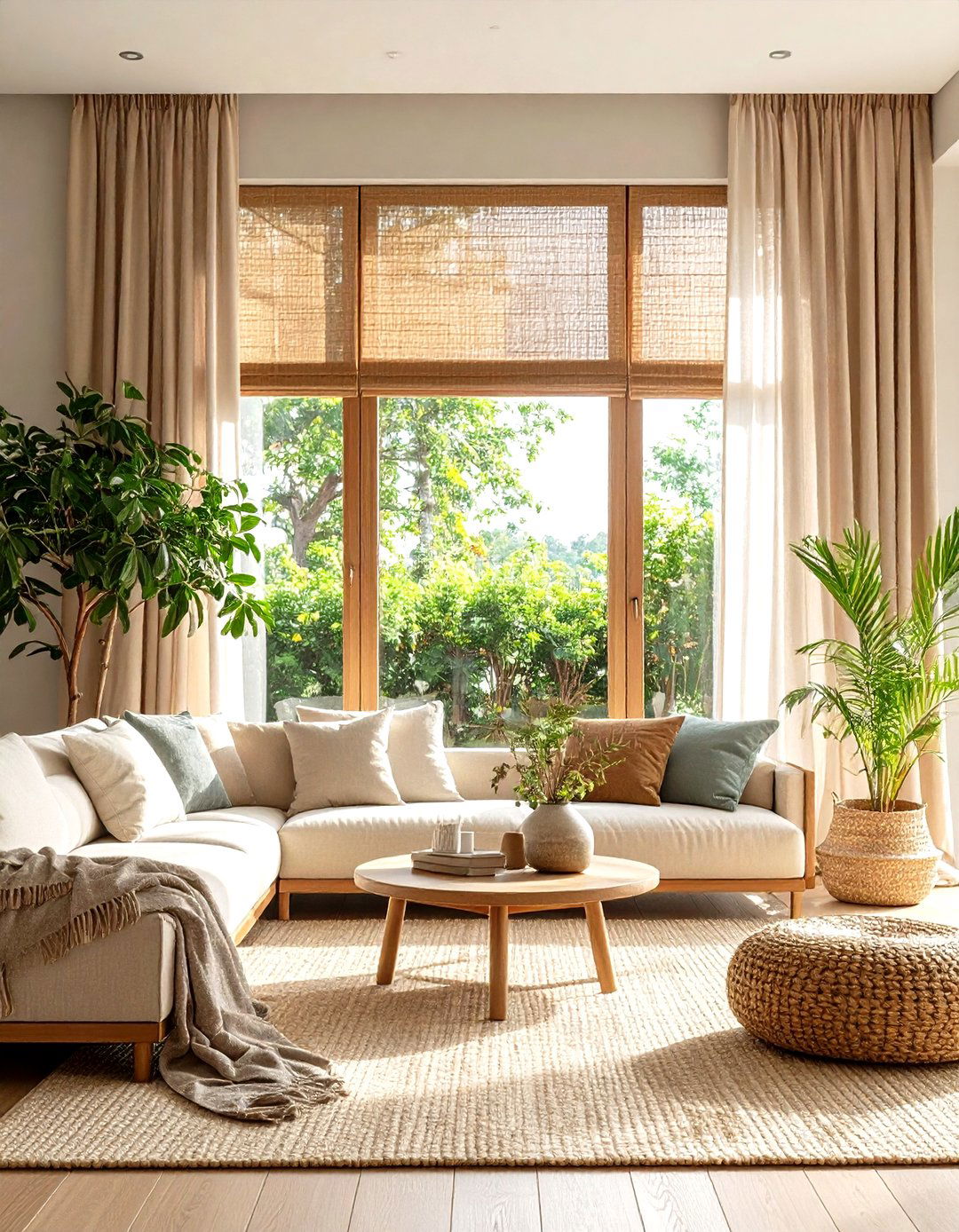 Natural Fiber Window Treatment Living Room Design - 24 Earthy Living Room Decor Ideas