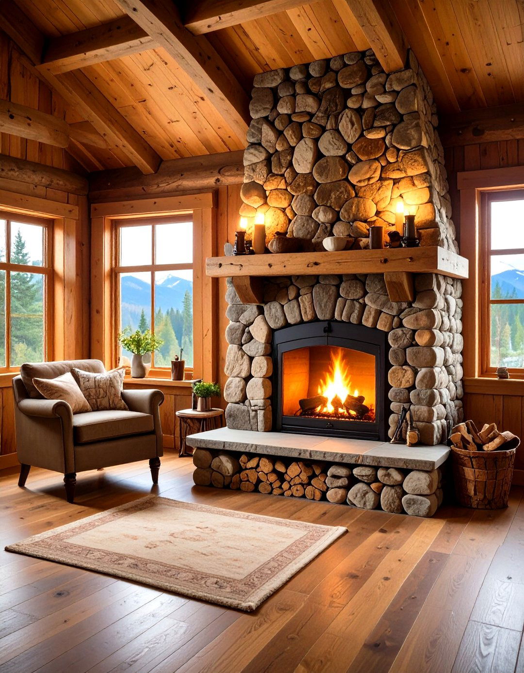 Natural Fieldstone Rustic Charm - 24 Wood Stove Surround Ideas
