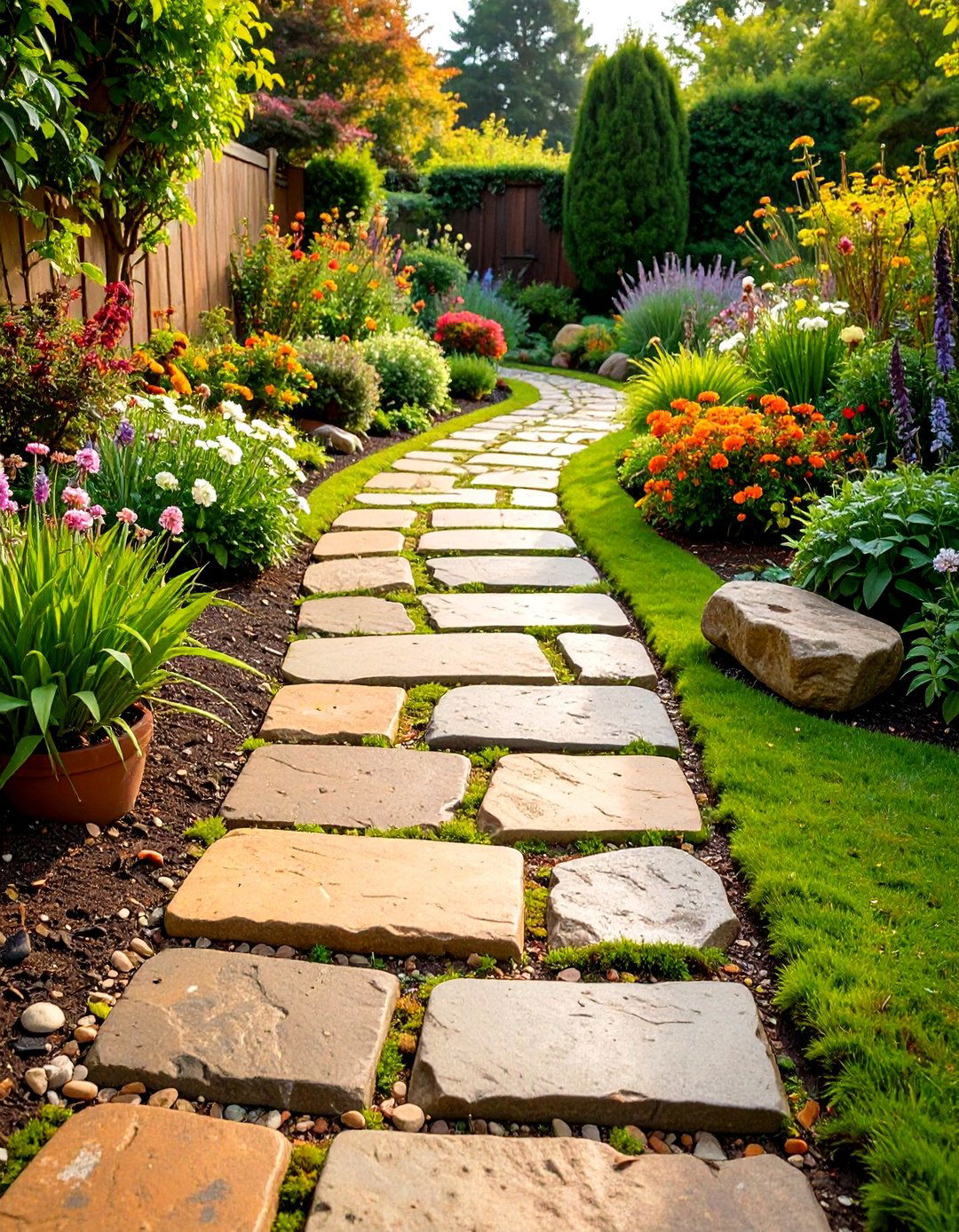 Natural Flagstone Garden Path - 24 Rock Walkway Ideas