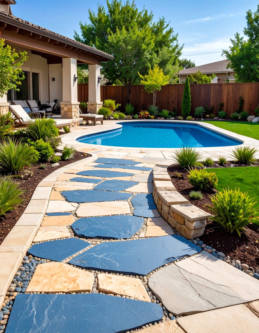Natural Flagstone Pathway Design - 24 Above Ground Pool Walkway Ideas