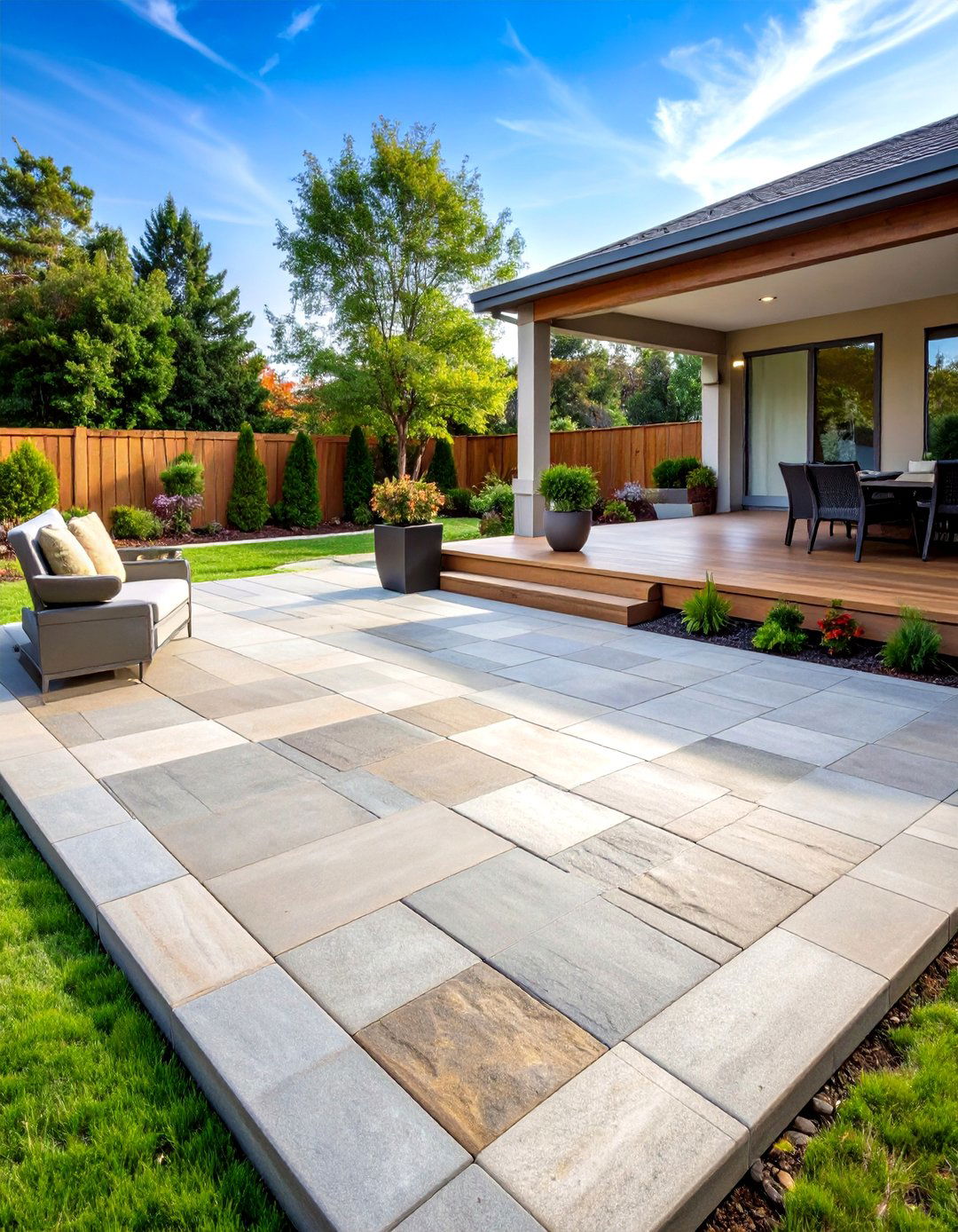 Natural Flagstone Stamped Concrete Deck - 24 Concrete Deck Ideas