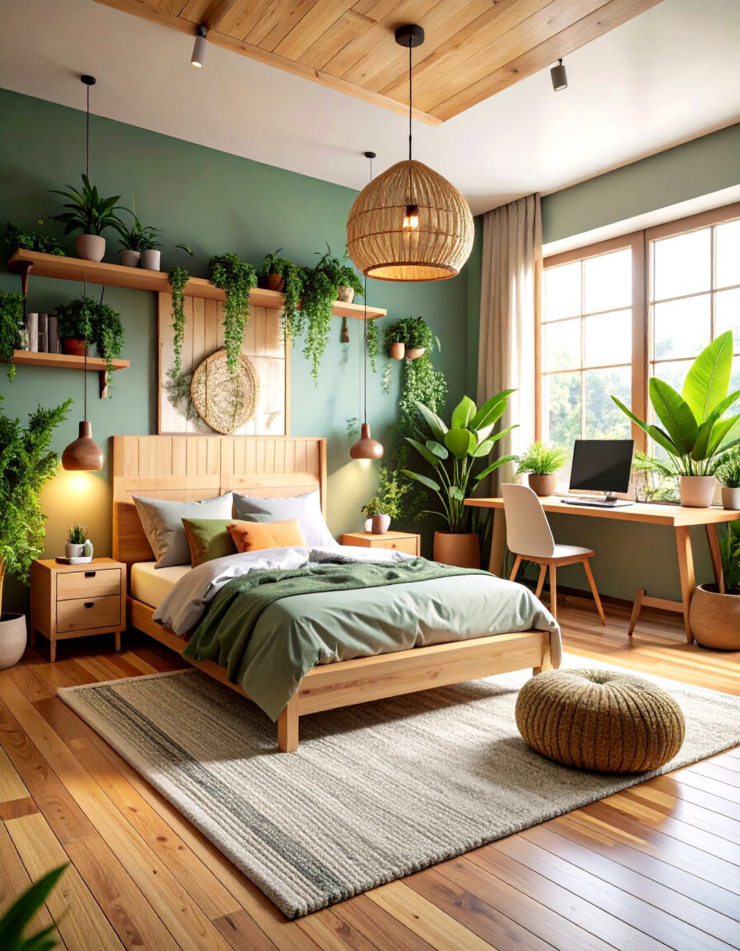 Natural Gaming Bedroom with Wood and Plant Elements - 24 Gaming Bedroom Ideas