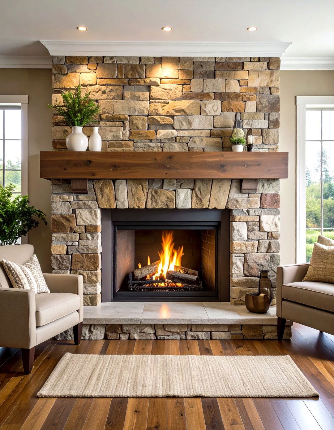 Natural Ledgestone Stacked Installation - 24 Fireplace Backsplash Ideas