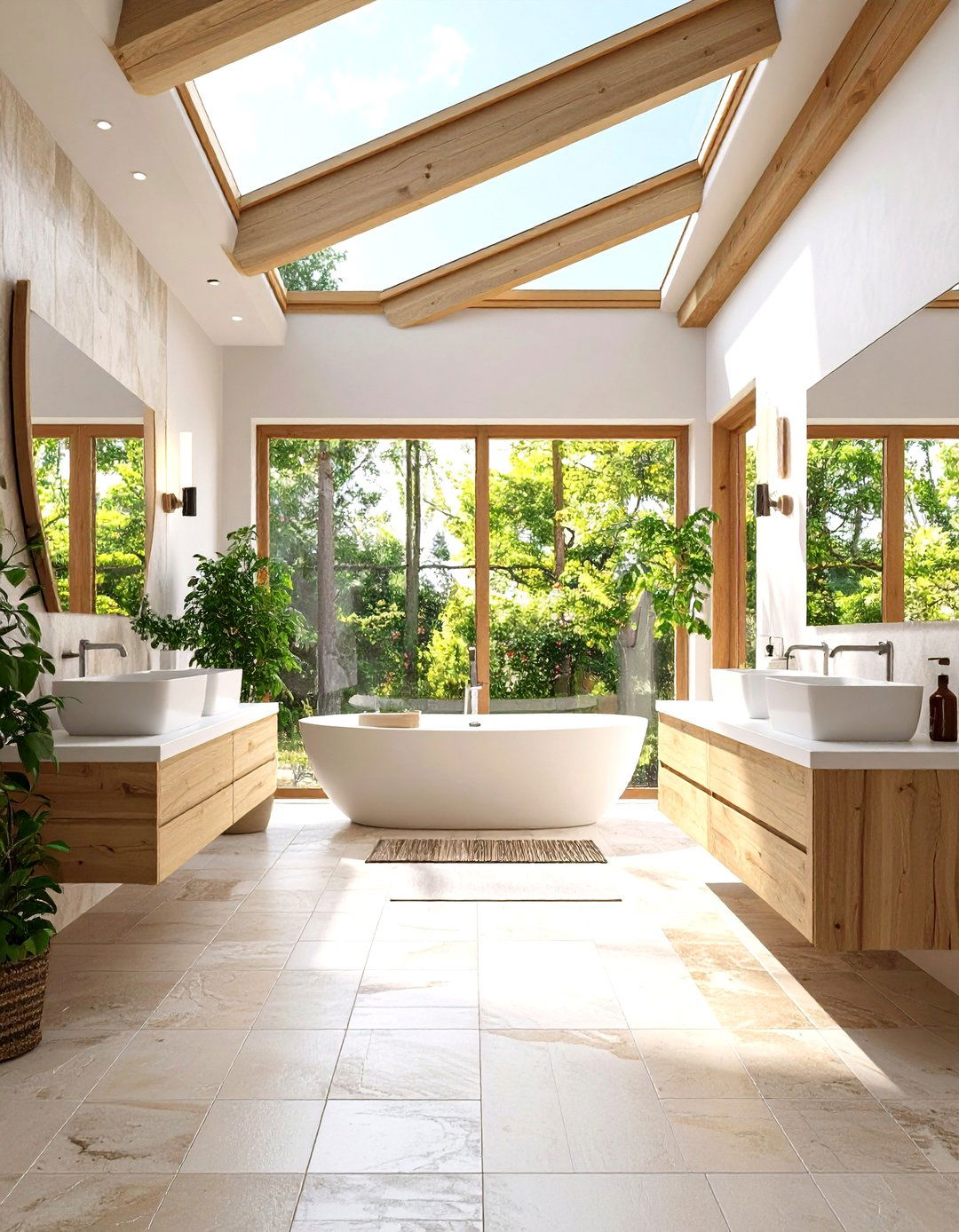 Natural Light Bathroom with Skylights and Windows - 24 Japandi Bathroom Ideas