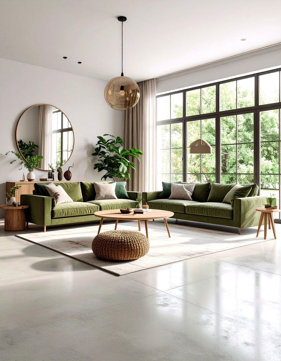 Natural Light Concrete Enhancement - 24 Rustic Concrete Floor Living Room Ideas