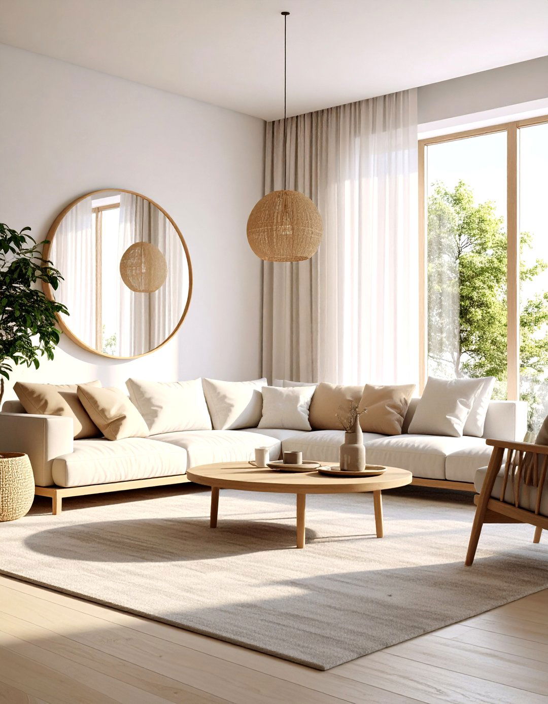 Natural Light Focused Neutral Living Room with Window Treatments - 24 Neutral Living Room Ideas