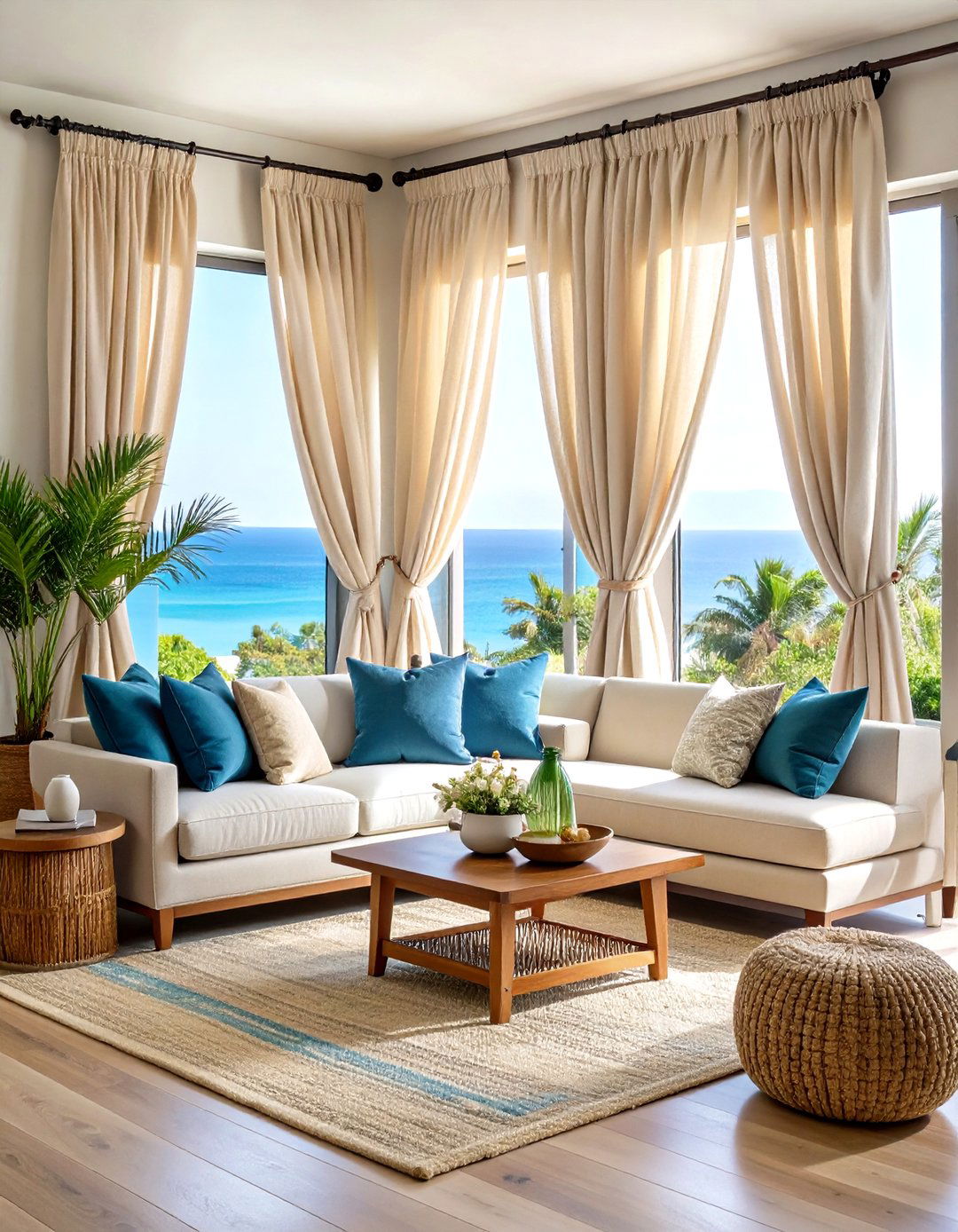 Natural Linen Curtain Panels - 24 Living Room Curtain Ideas