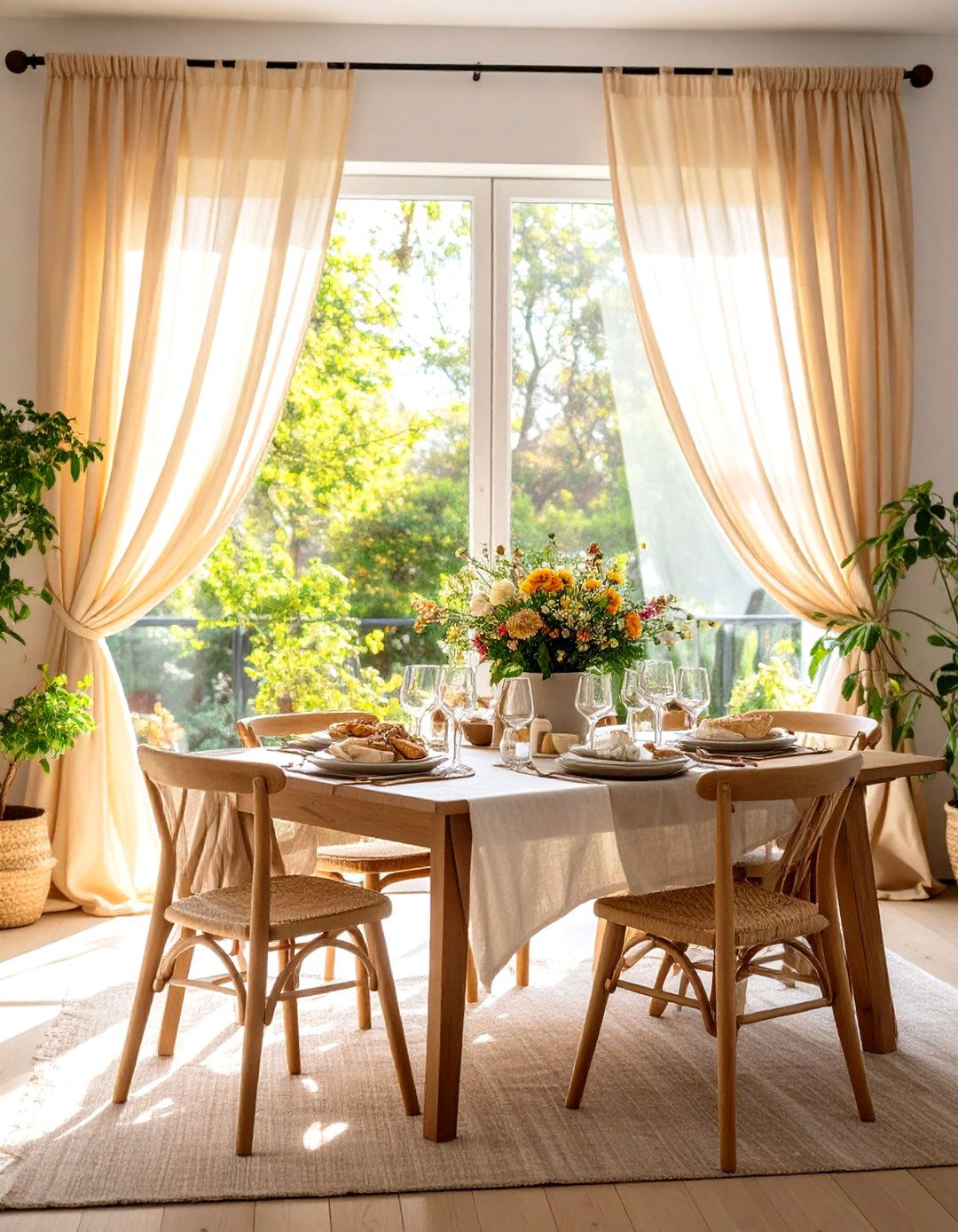 Natural Linen Curtains - 24 Boho Dining Room Ideas