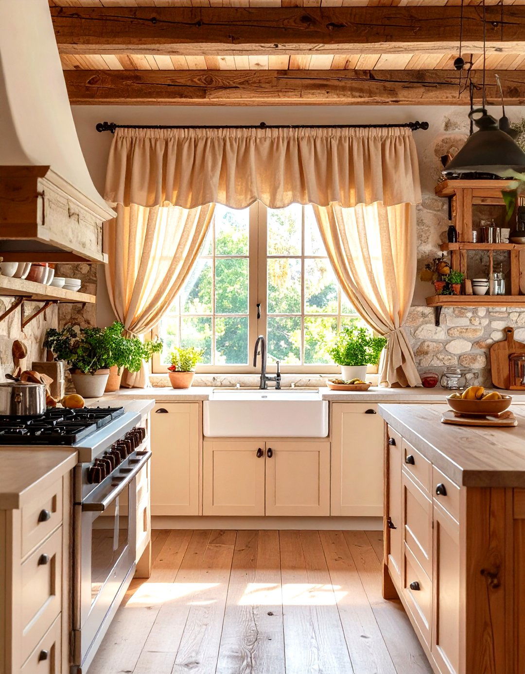 Natural Linen Kitchen Valance with Relaxed Texture