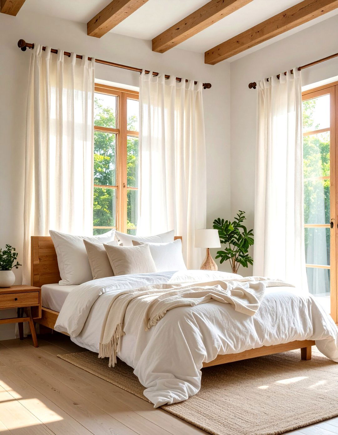 Natural Linen Window Treatments - 24 Greek Bedroom Design Ideas