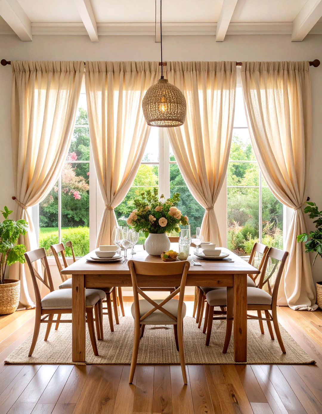 Natural Linen Window Treatments - 24 cottage dining room ideas
