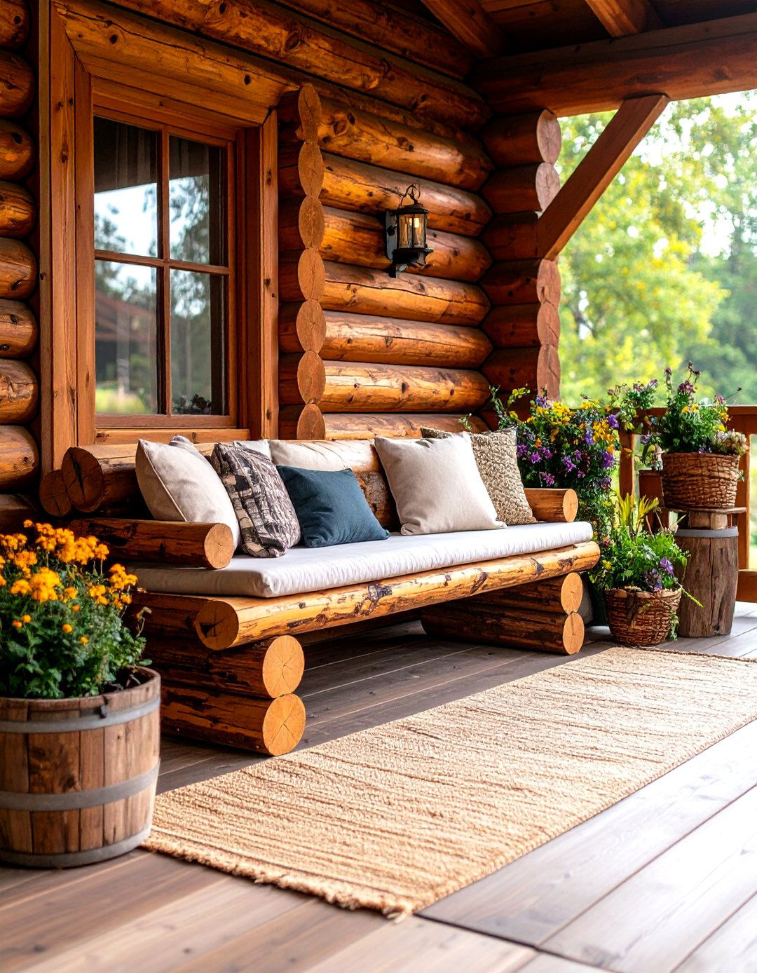 Natural Log Rustic Bench - 24 Front Porch Bench Ideas