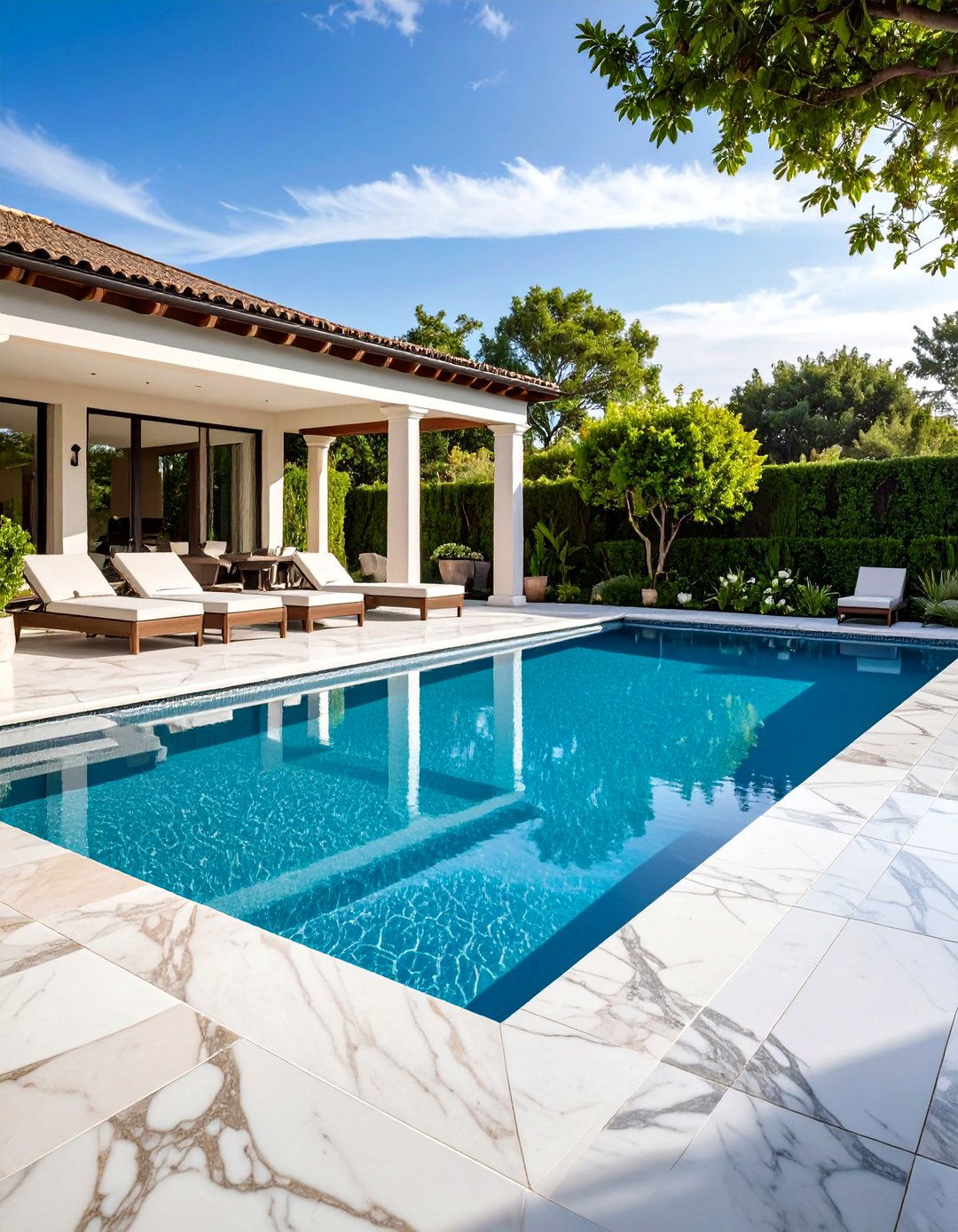 Natural Marble Pool Elegance - 24 Pool Tile Ideas