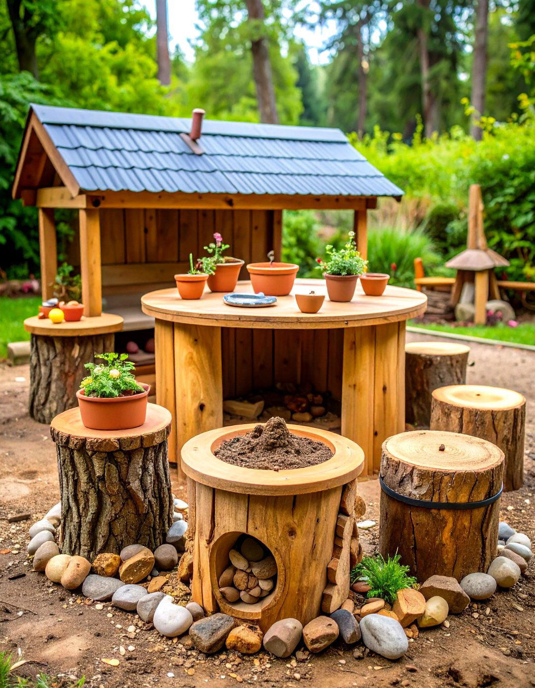 Natural Material Rustic Design - 24 Mud Kitchen Ideas for Kids