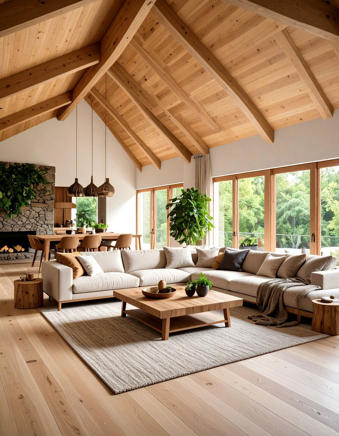 Natural Material Showcase - 24 Living Room Vaulted Ceiling Ideas