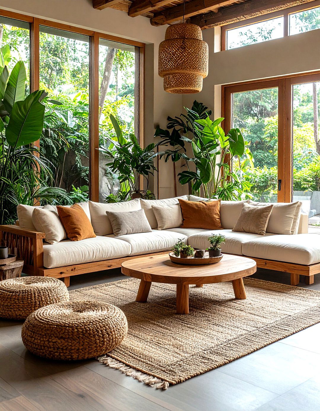 Natural Organic Cream Couch with Earth Elements - 24 Cream Couch Living Room Ideas
