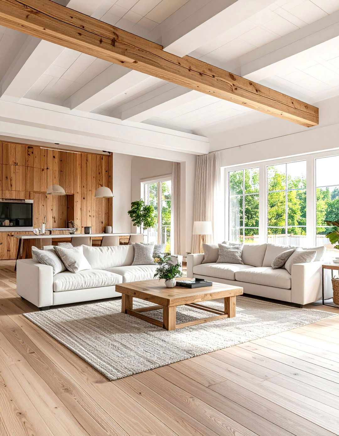 Natural Pine White Beam Combination - 24 Shiplap Ceiling Ideas