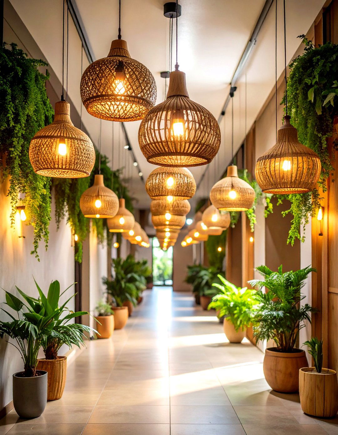 Natural Rattan Pendant Clusters - 24 Hallway Lighting Ideas