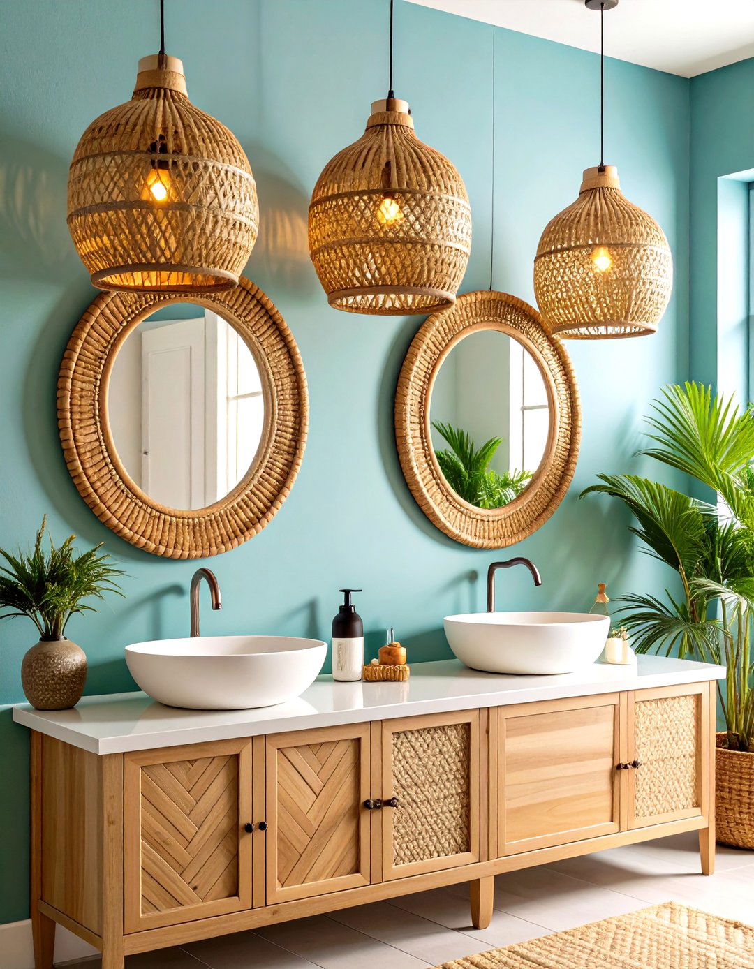 Natural Rattan and Wicker Pendant Lights - 24 Bathroom Lighting Ideas Over Mirror
