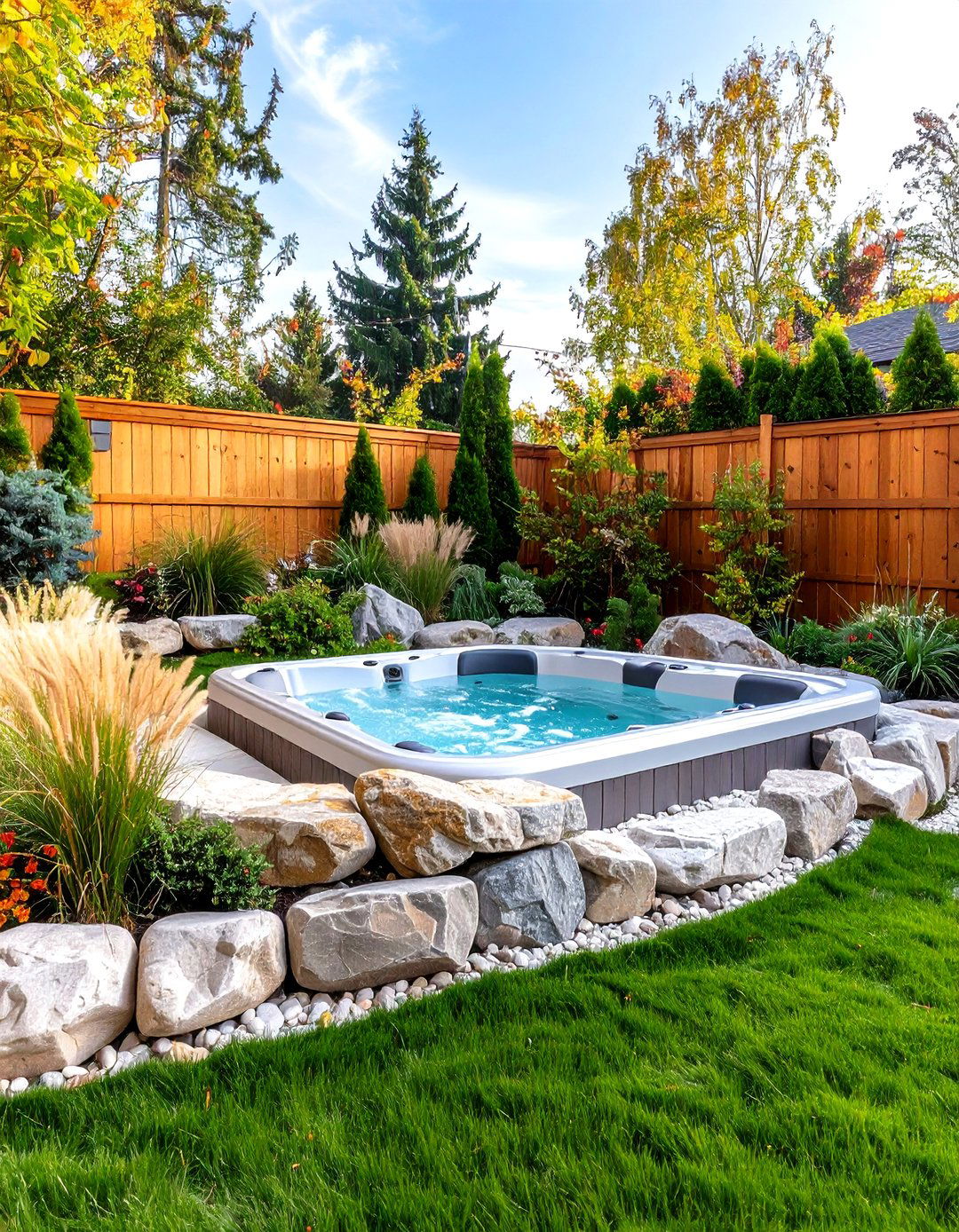 Natural Rock Garden Barrier - 24 Backyard Hot Tub Privacy Ideas