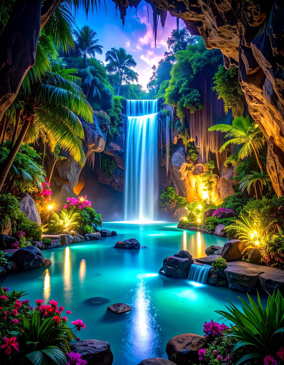 Natural Rock Waterfall and Grotto Sanctuary - 24 Tropical Pool Landscaping Ideas