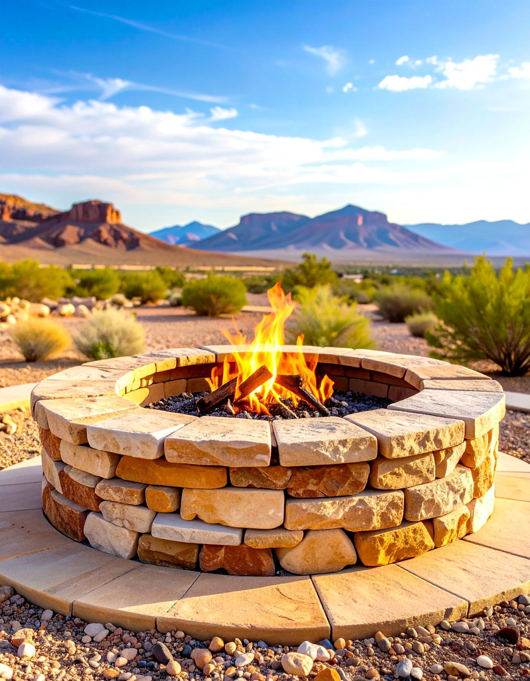 Natural Sandstone Stacked Design - 24 Stone Fire Pit Ideas